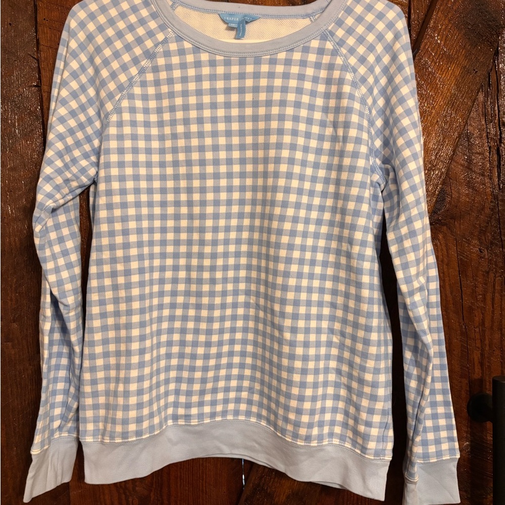 NWOT Draper James Light Blue and White Checkered Crewneck Sweatshirt